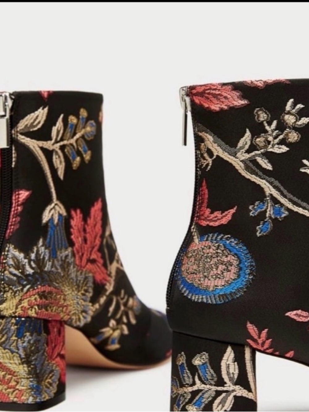 Zara Floral Embroidered Black Ankle Booties - Picture 10 of 12